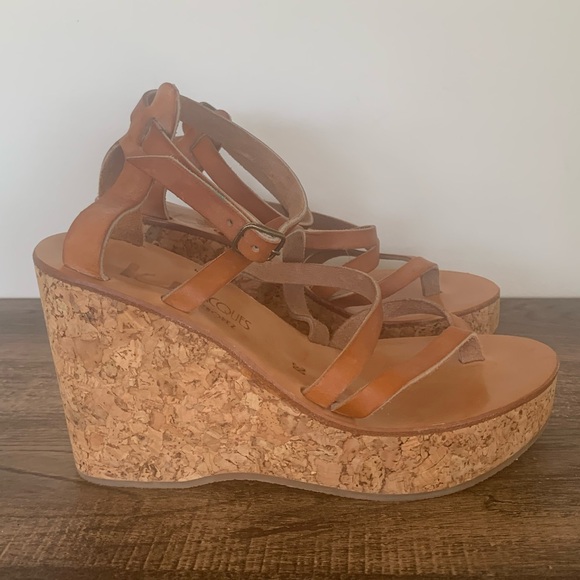 Kjaques St. Tropez Cunegonde Womens Brown Strappy Wedge Heels Sandals Shoe 6.5-7 - Picture 4 of 10